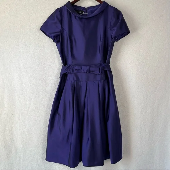 white christmas dresses RICKIE FREEMAN for TERI JON Size 2 Navy Cotton Blend Short Sleeve Cocktail  Dress
